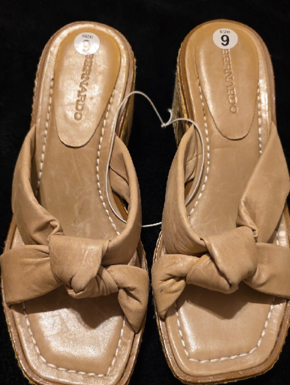 New Bernardo Tan Knotted Slide Wedge Sandals - Picture 4 of 7